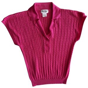 Vintage Limited Edition Ship’n Shore Pink Cable Knit Short Sleeve Sweater Polo L